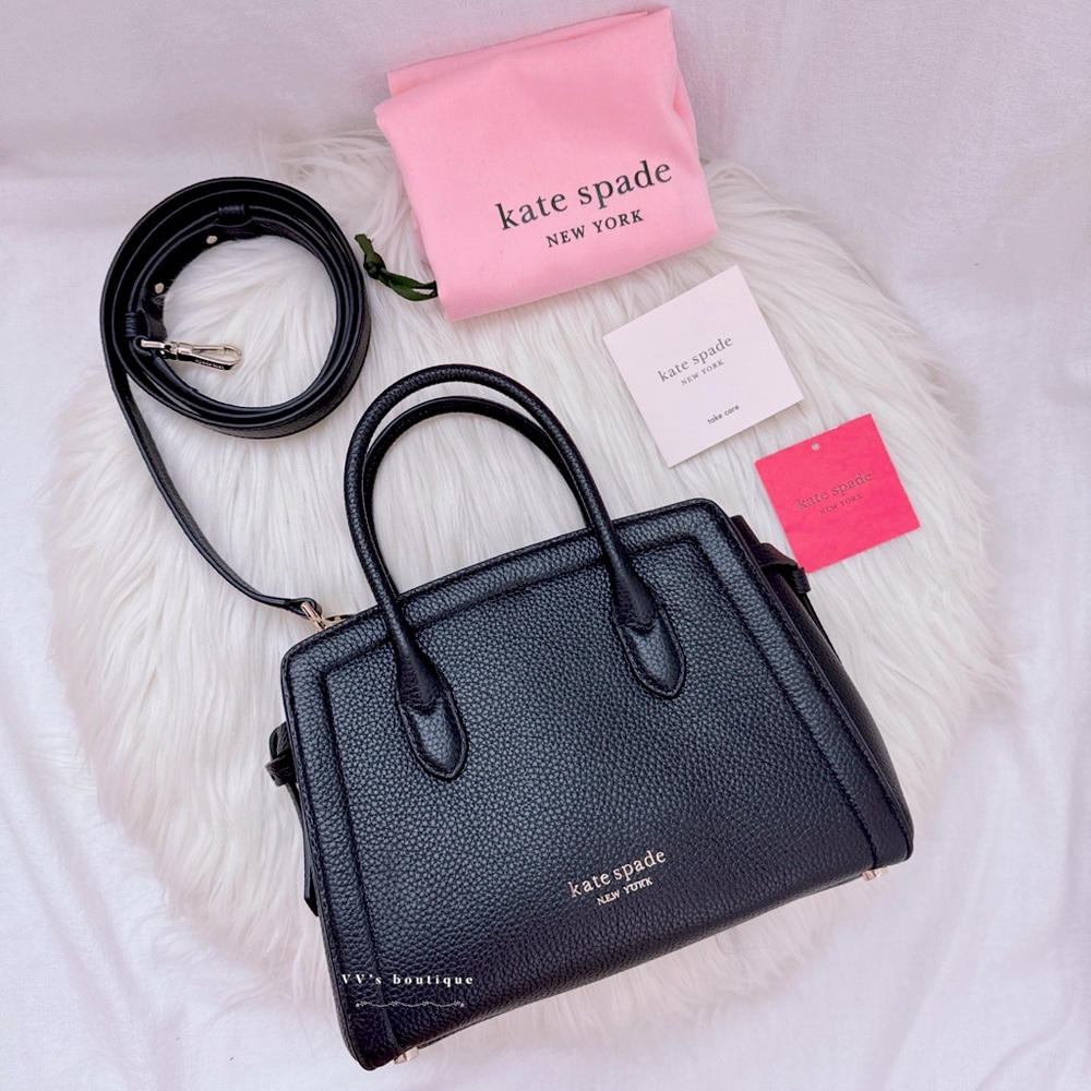 NWT Kate Spade Knott Mini Satchel Crossbody Pebble Leather Black Gray PXR00438
